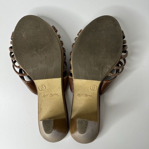 Y2K Self Esteem Nina Heeled Sandals Womens Sz 6 Brown Strappy Faux Leather 2.5" - Picture 9 of 11